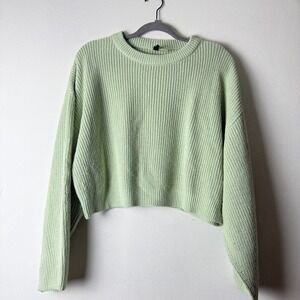 Divided Light Green Ribbed Crew Neck Cropped Sweater Womens Size L
